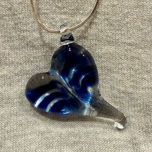 Blue Glass Heart Pendant Necklace